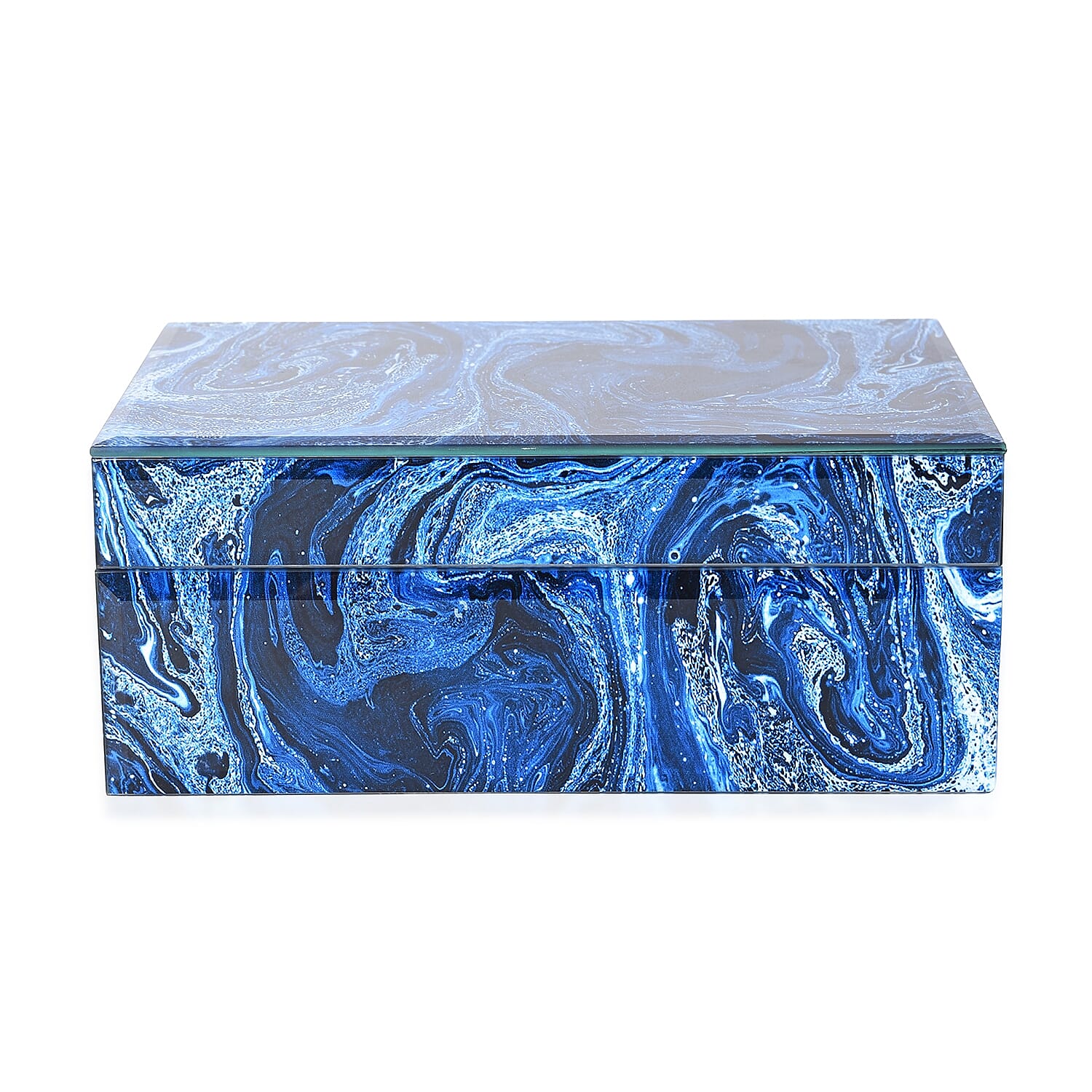 Marble Glass Jewellery Storage Box with Inside Mirror, 7 Ring Rows, 4 Necklace Hook with Pouch and 4 Sections (Size 21x13x8 Cm) - Blue Lapis Marble Glass Jewellery Storage Box with Inside Mirror, 7 Ring Rows, 4 Necklace Hook with Pouch and 4 Sections (Size 21x13x8 Cm) - Blue Lapis