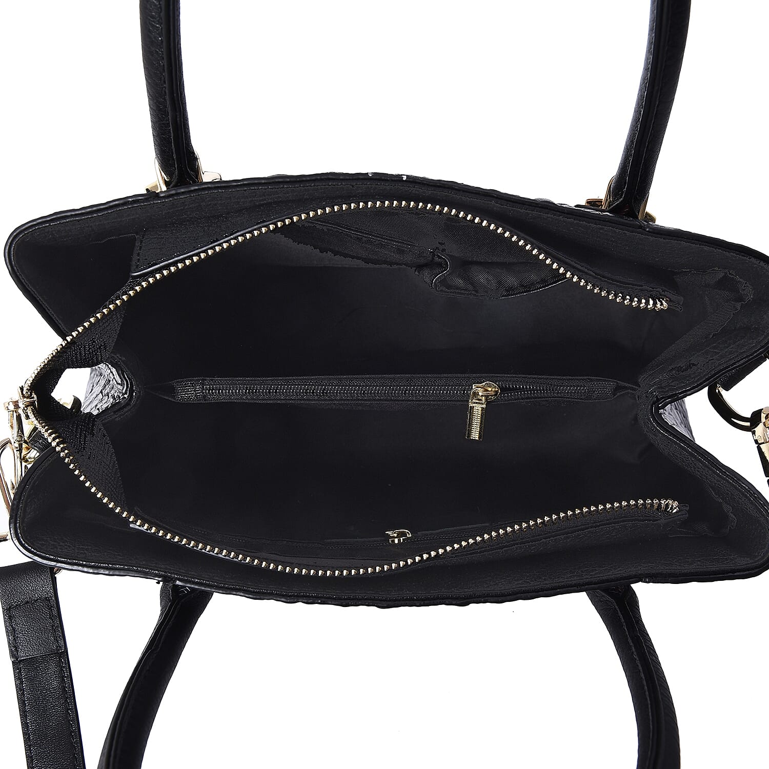 100% Genuine Leather Croc Embossed Tote Bag (Size 29x12x22.5 Cm)  - Black and Silver