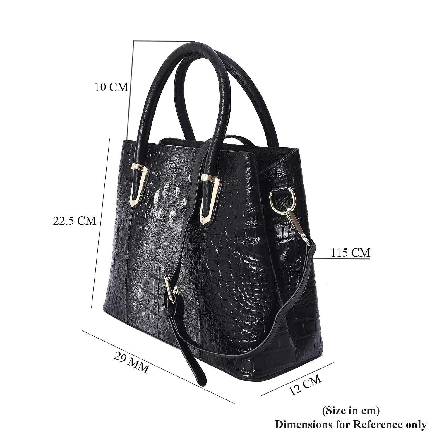 100% Genuine Leather Croc Embossed Tote Bag (Size 29x12x22.5 Cm)  - Black and Silver