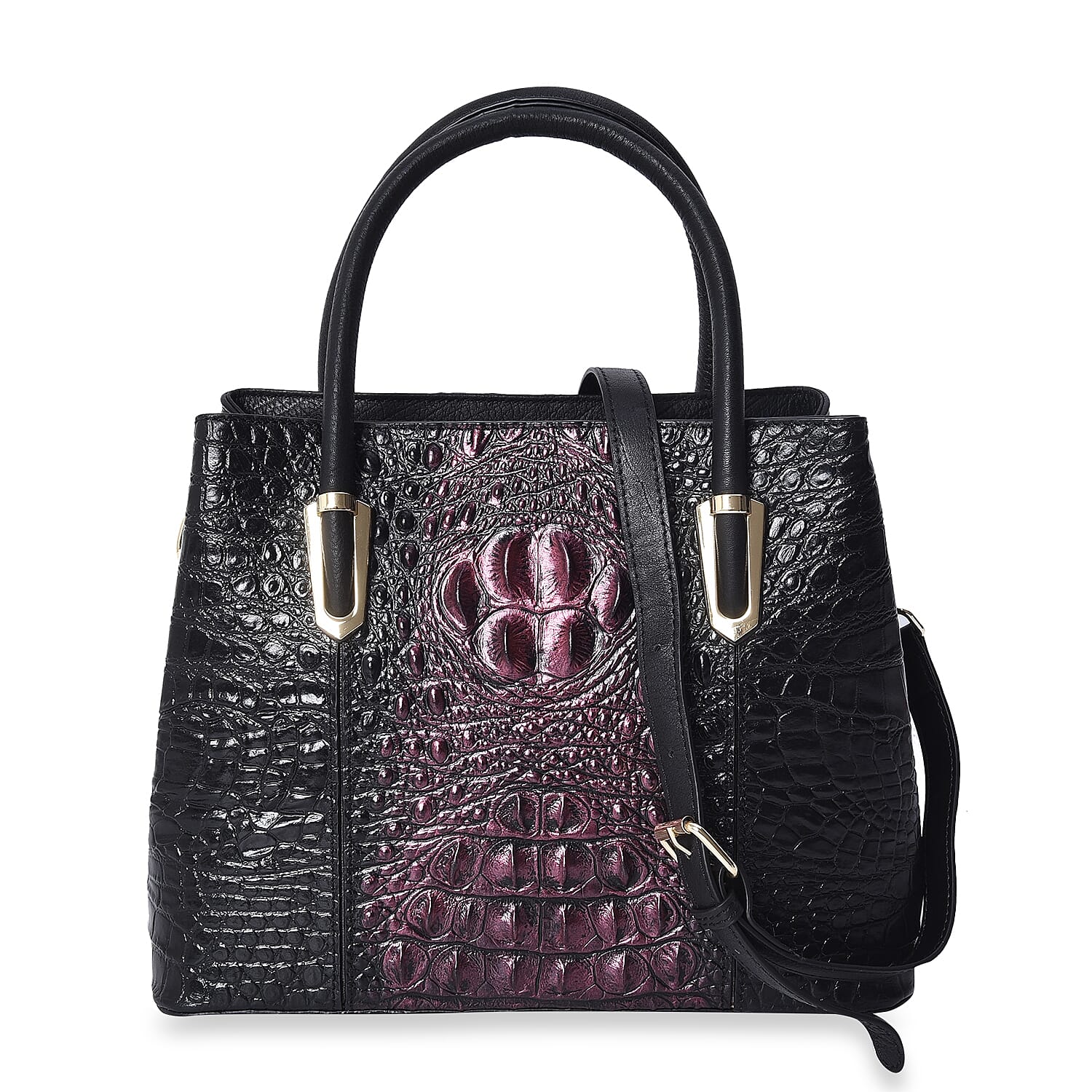 100% Genuine Leather Croc Embossed Tote Bag (Size 29x12x22.5 Cm)  - Black and Red