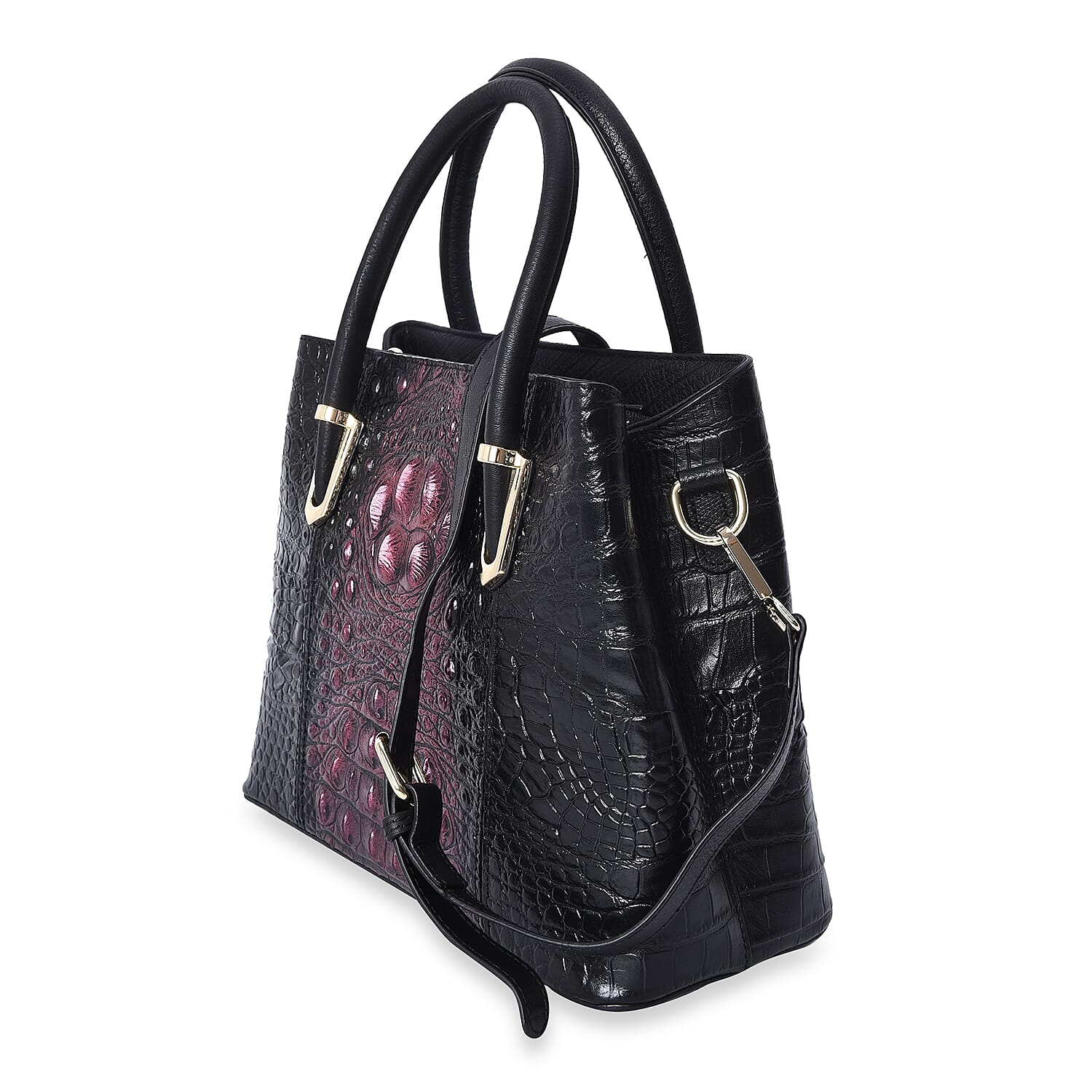 100% Genuine Leather Croc Embossed Tote Bag (Size 29x12x22.5 Cm)  - Black and Red