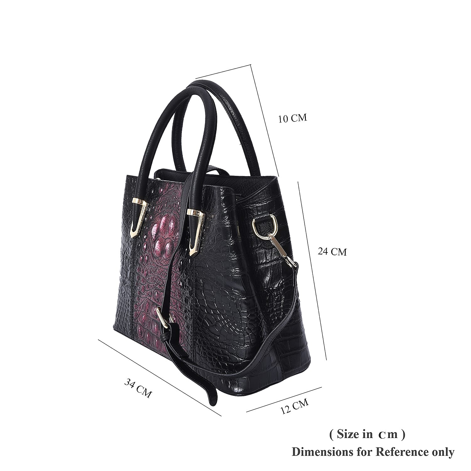 100% Genuine Leather Croc Embossed Tote Bag (Size 29x12x22.5 Cm)  - Black and Red