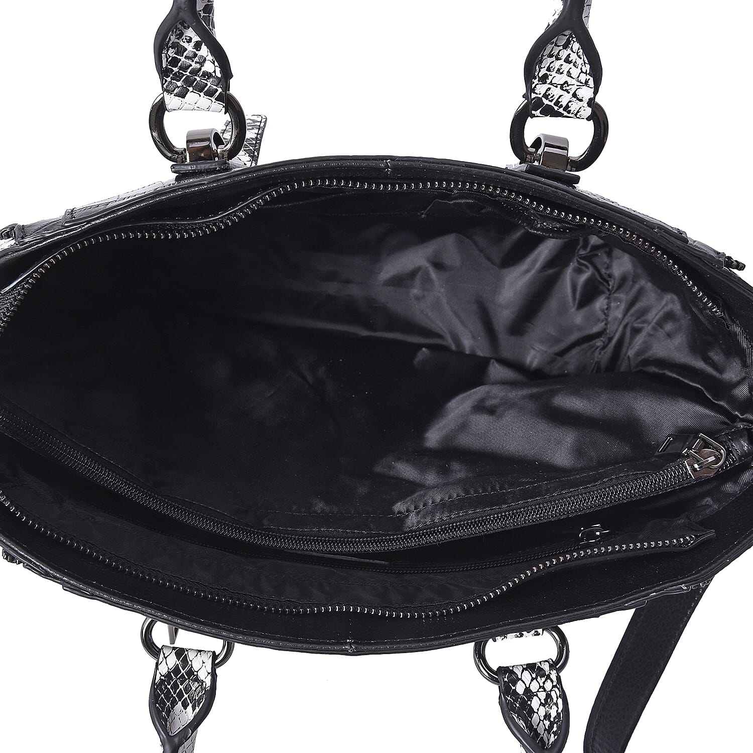 100% Genuine Leather Croc Embossed Tote Bag with Snake Skin Pattern Removable Shoulder Strap (Size 27x11x22 Cm)  - Black