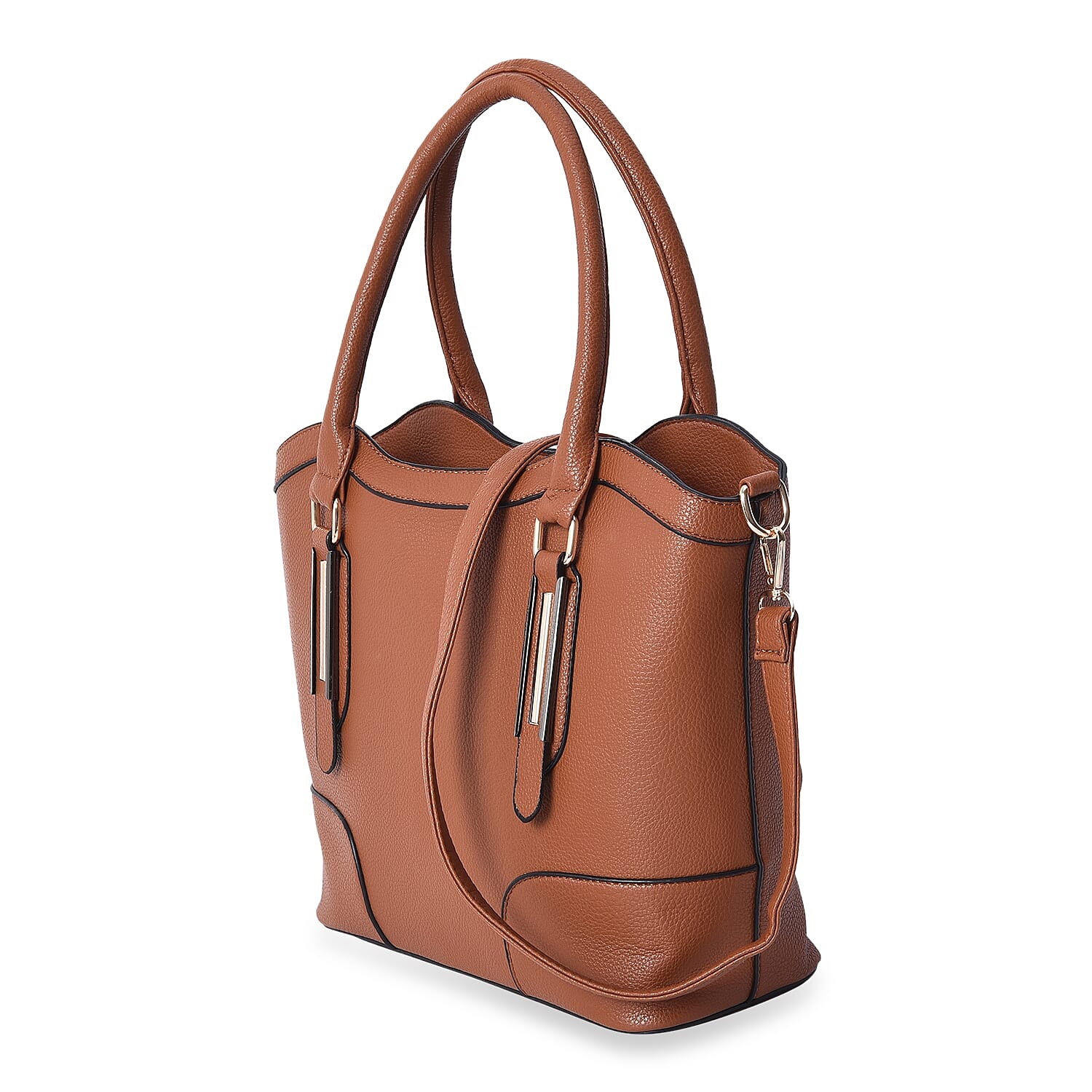Set of 2 - Tan Colour Tote Bag with Detachable Shoulder Strap and Zipper Closure