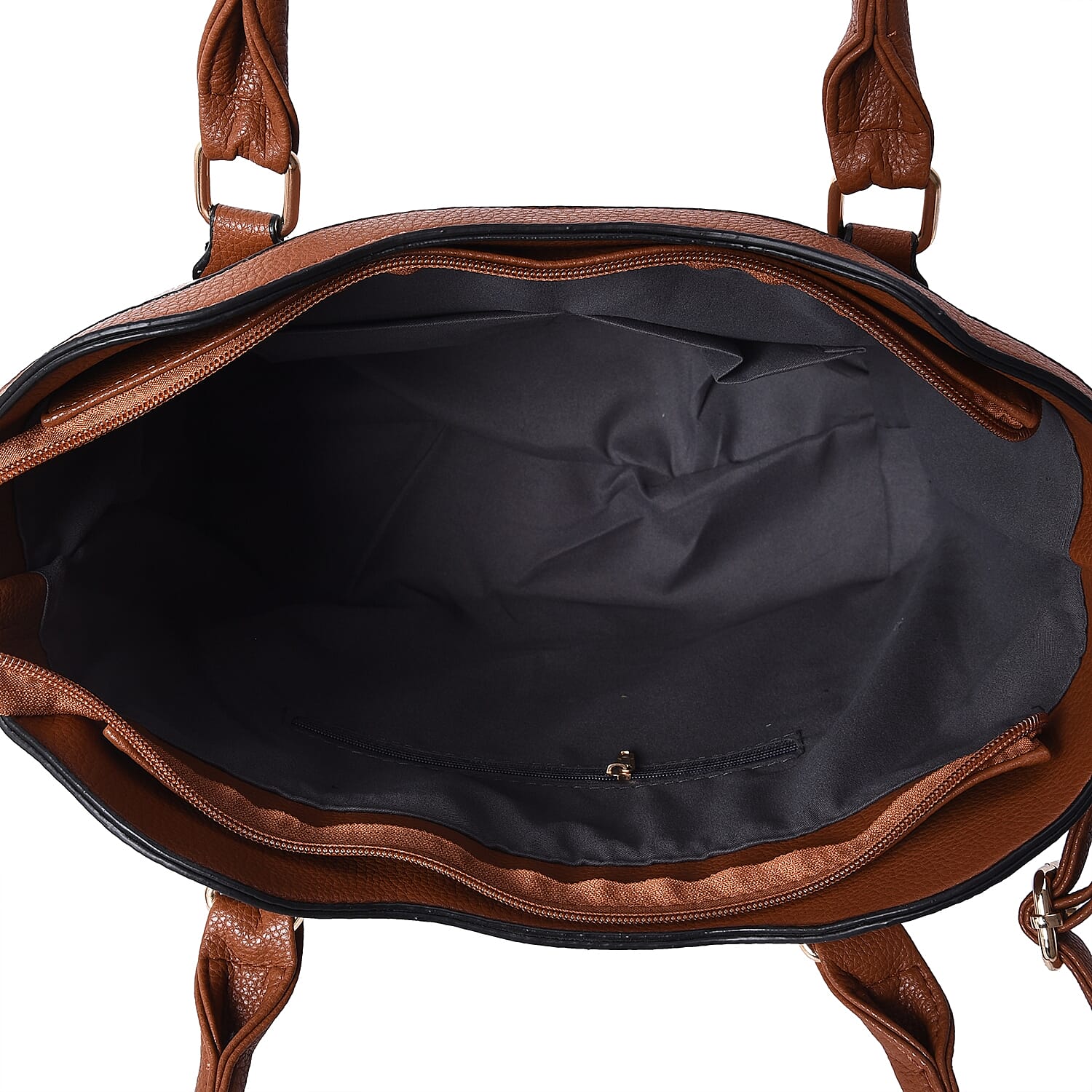 Set of 2 - Tan Colour Tote Bag with Detachable Shoulder Strap and Zipper Closure