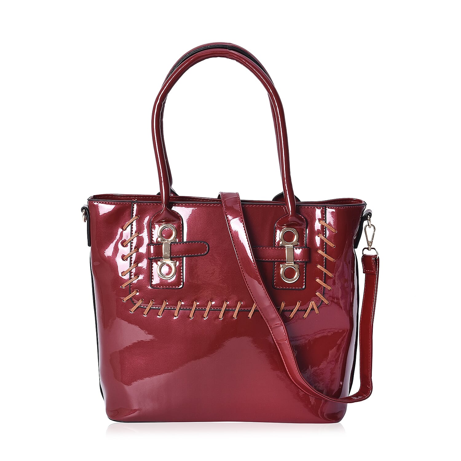 Wine Colour Tote Bag with Detachable Shoulder Strap and External Zipper Pocket (Size 39x29.5x13 Cm)