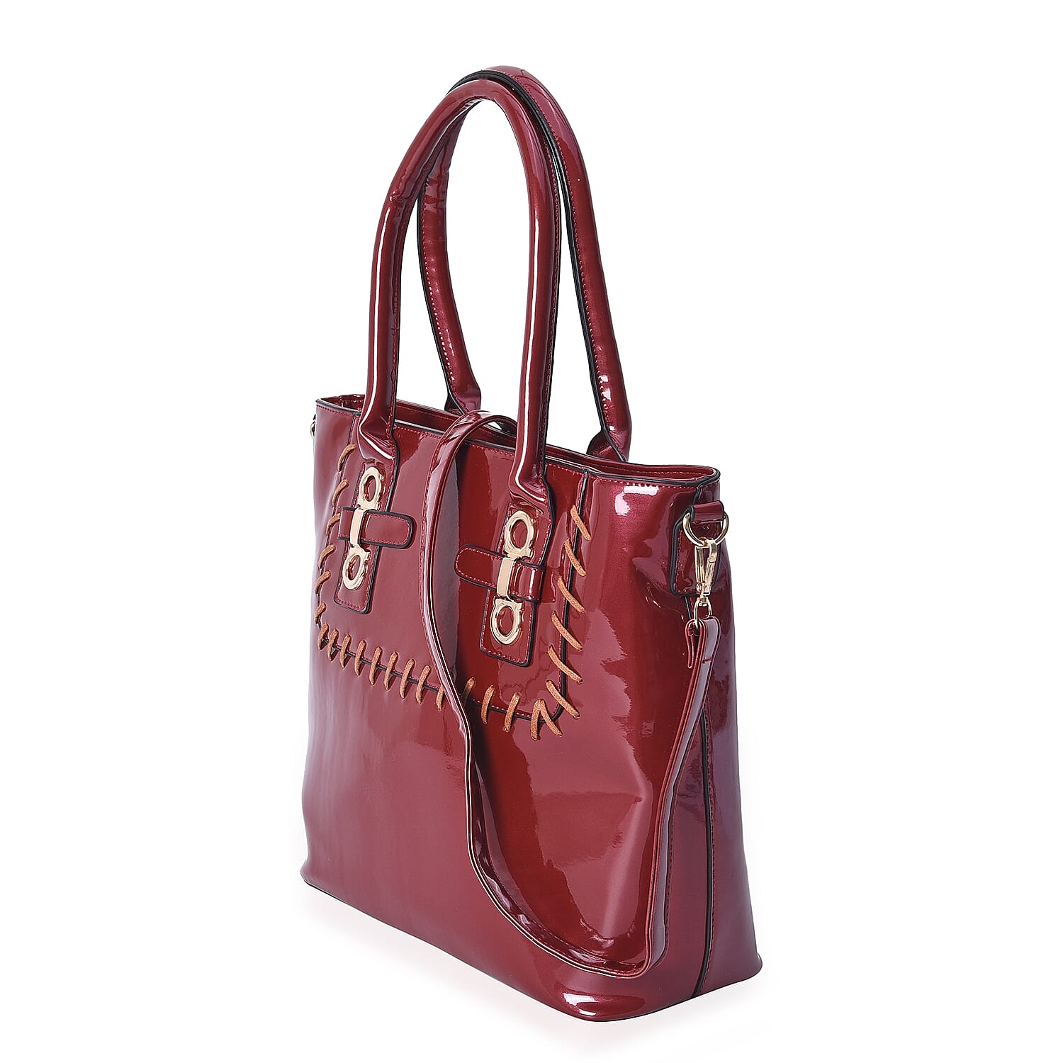 Wine Colour Tote Bag with Detachable Shoulder Strap and External Zipper Pocket (Size 39x29.5x13 Cm)
