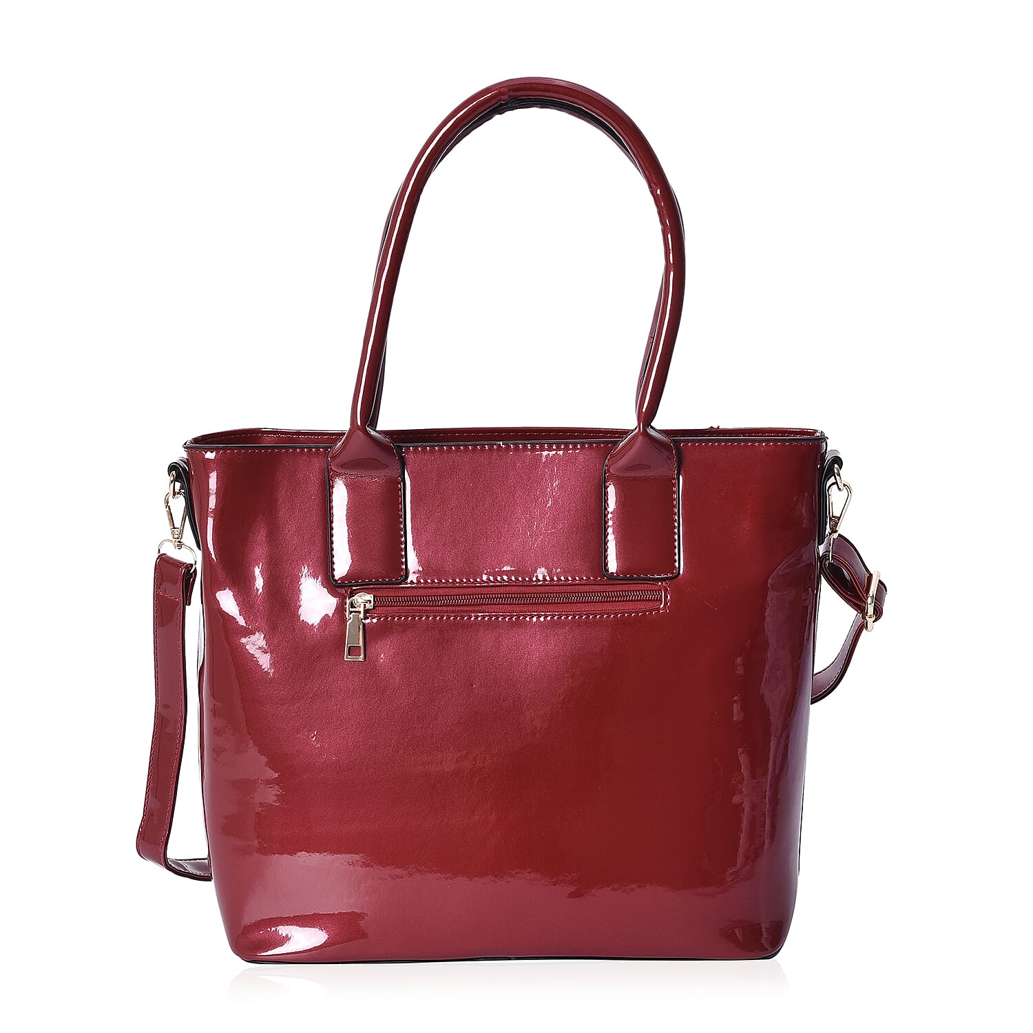 Wine Colour Tote Bag with Detachable Shoulder Strap and External Zipper Pocket (Size 39x29.5x13 Cm)