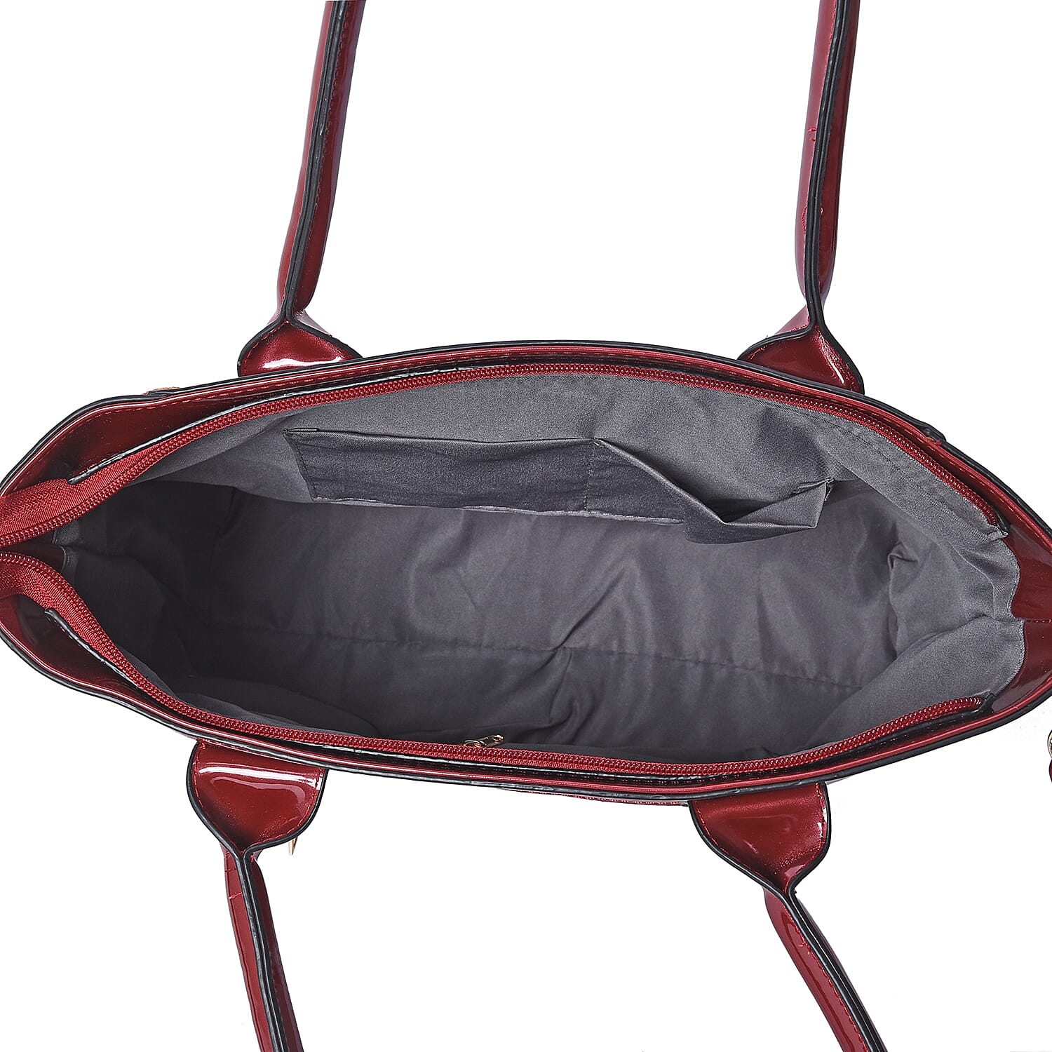 Wine Colour Tote Bag with Detachable Shoulder Strap and External Zipper Pocket (Size 39x29.5x13 Cm)