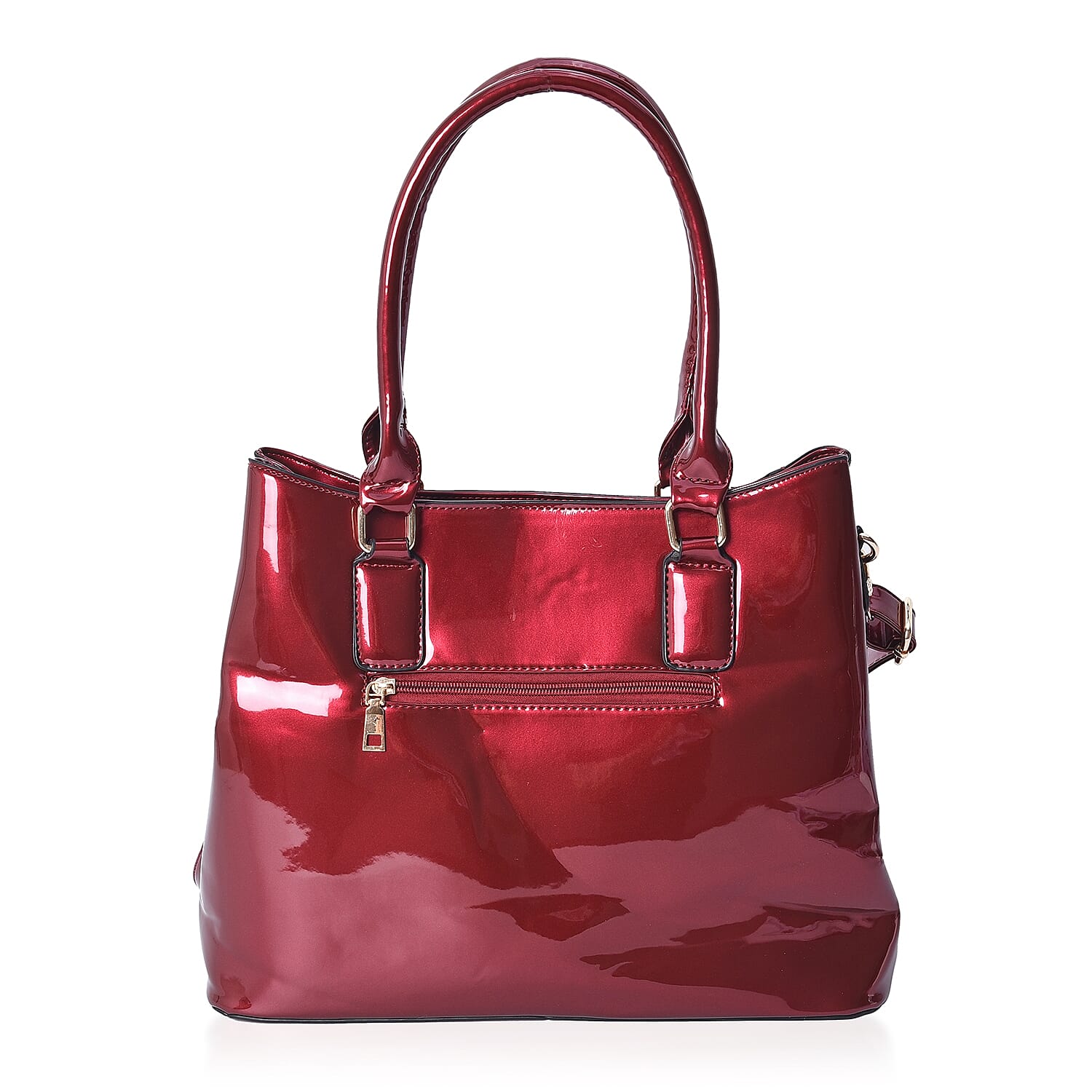Red Colour Square Embossed Tote Bag with Detachable Shoulder Strap and External Zipper Pocket (Size 39x32x12.5 Cm)