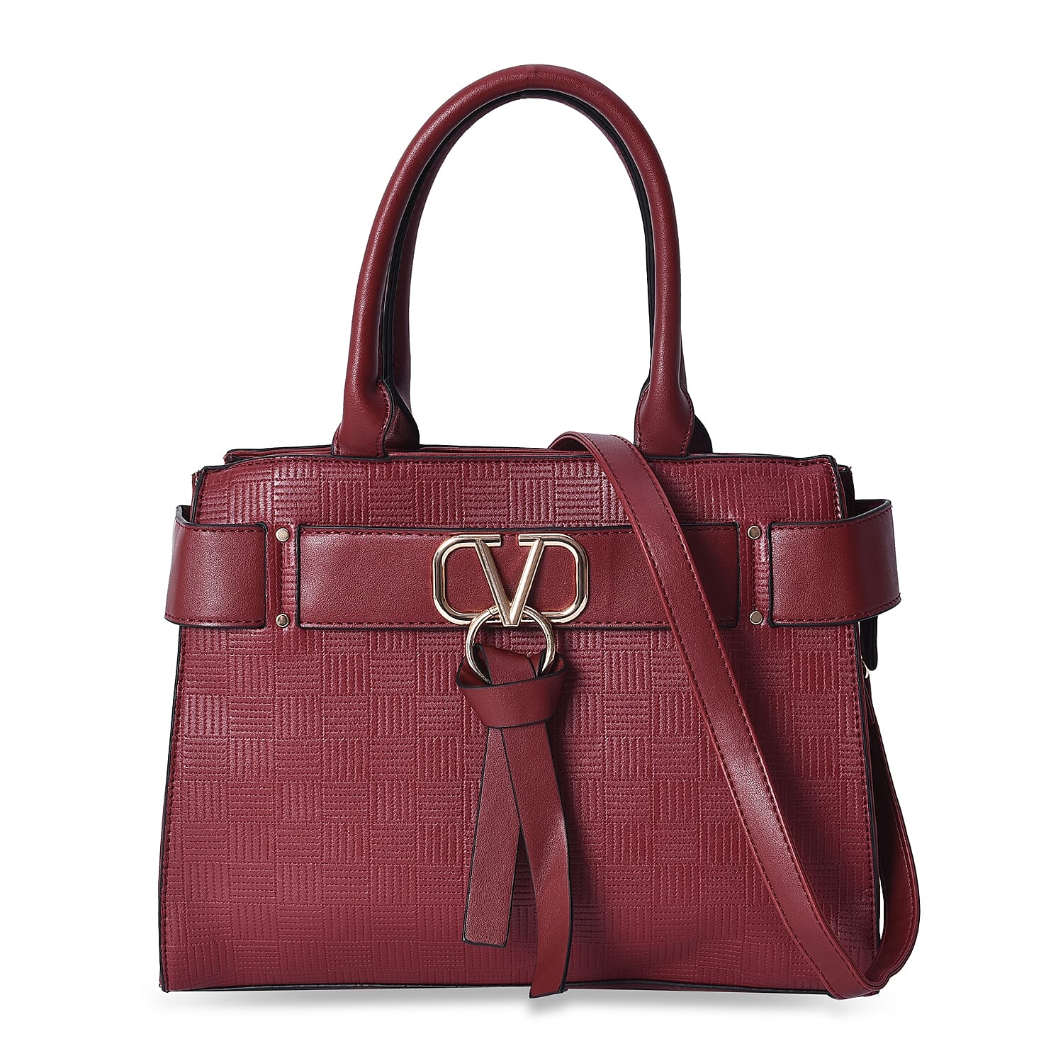 Belt Shaped Design Shoulder Bag with Detachable Shoulder Strap and Zipper Closure (Size 33.5x15x11 Cm) - Burgundy