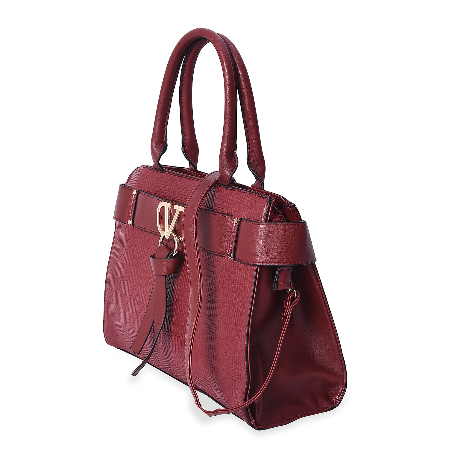 Belt Shaped Design Shoulder Bag with Detachable Shoulder Strap and Zipper Closure (Size 33.5x15x11 Cm) - Burgundy
