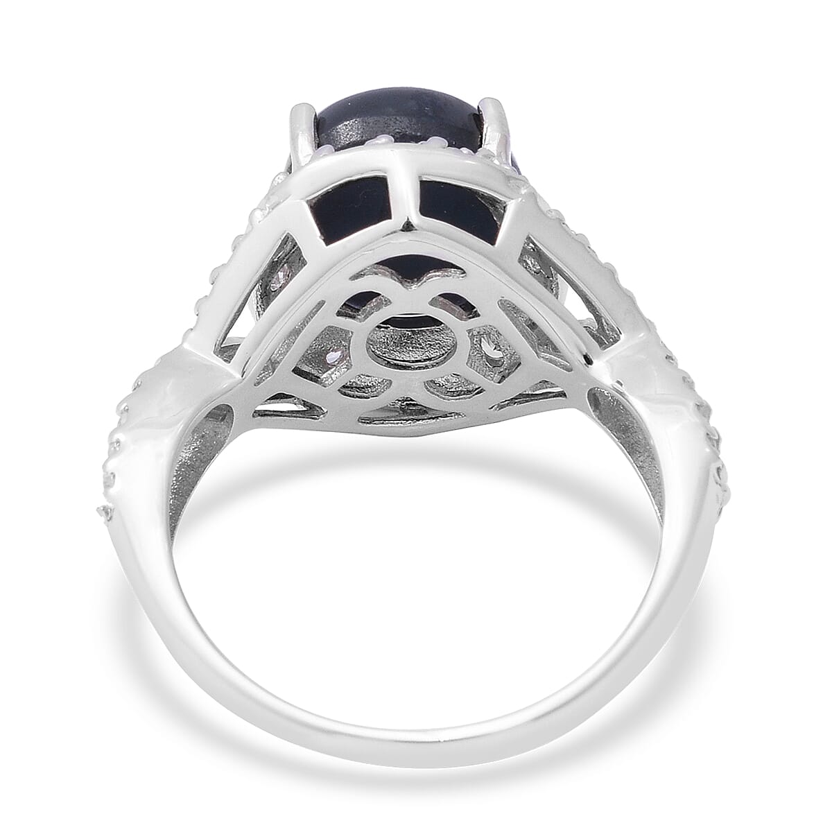 Star Sapphire (Ovl 12x10 mm), Natural White Cambodian Zircon Ring in Rhodium Overlay Sterling Silver 8.71 Ct.