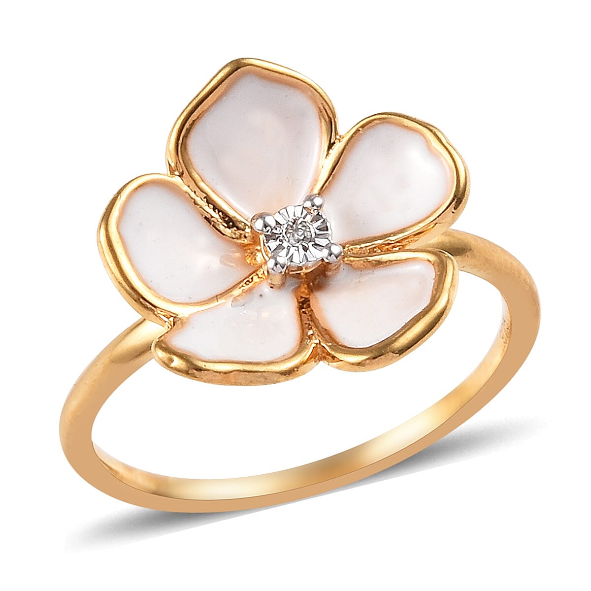 Diamond (Rnd) Enamelled Periwinkle Flower Ring in 14K Gold Overlay Sterling Silver 0.005 Ct.
