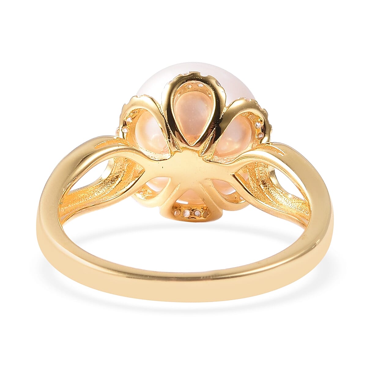Edison Pearl (Rnd), Natural White Cambodian Zircon Ring in Yellow Gold Overlay Sterling Silver