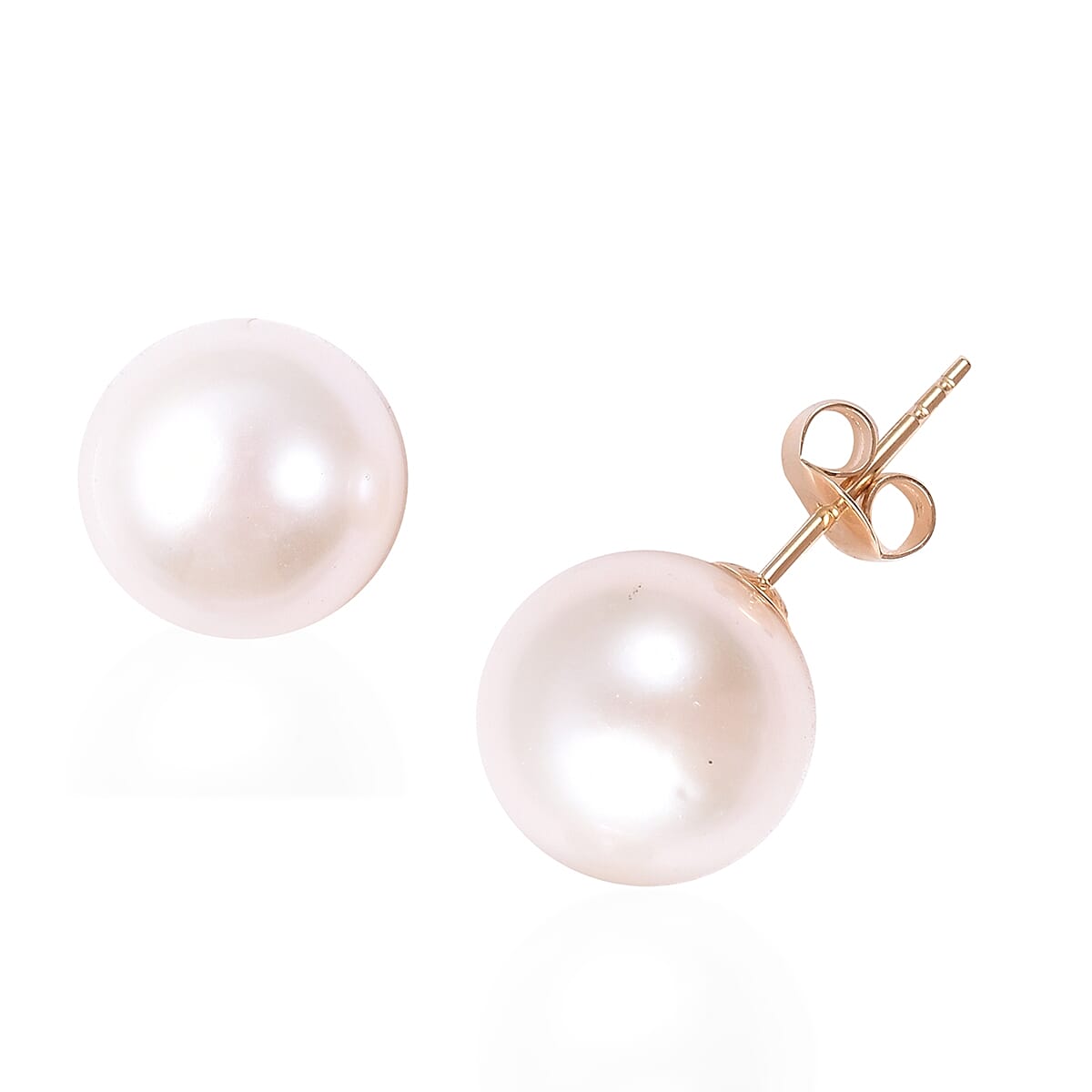 ILIANA 18K Yellow Gold AAAA Edison Pearl (Rnd 11-12 mm) Stud Earrings (with Push Back)