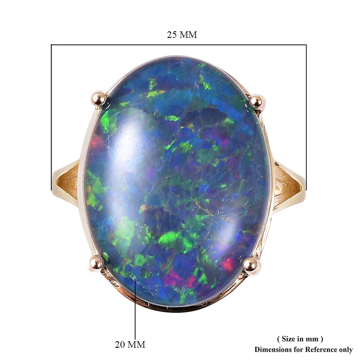 9K Yellow Gold Australian Boulder Opal (Ovl 20x15 mm) Solitaire Ring Gold wt 4.40 Gms.