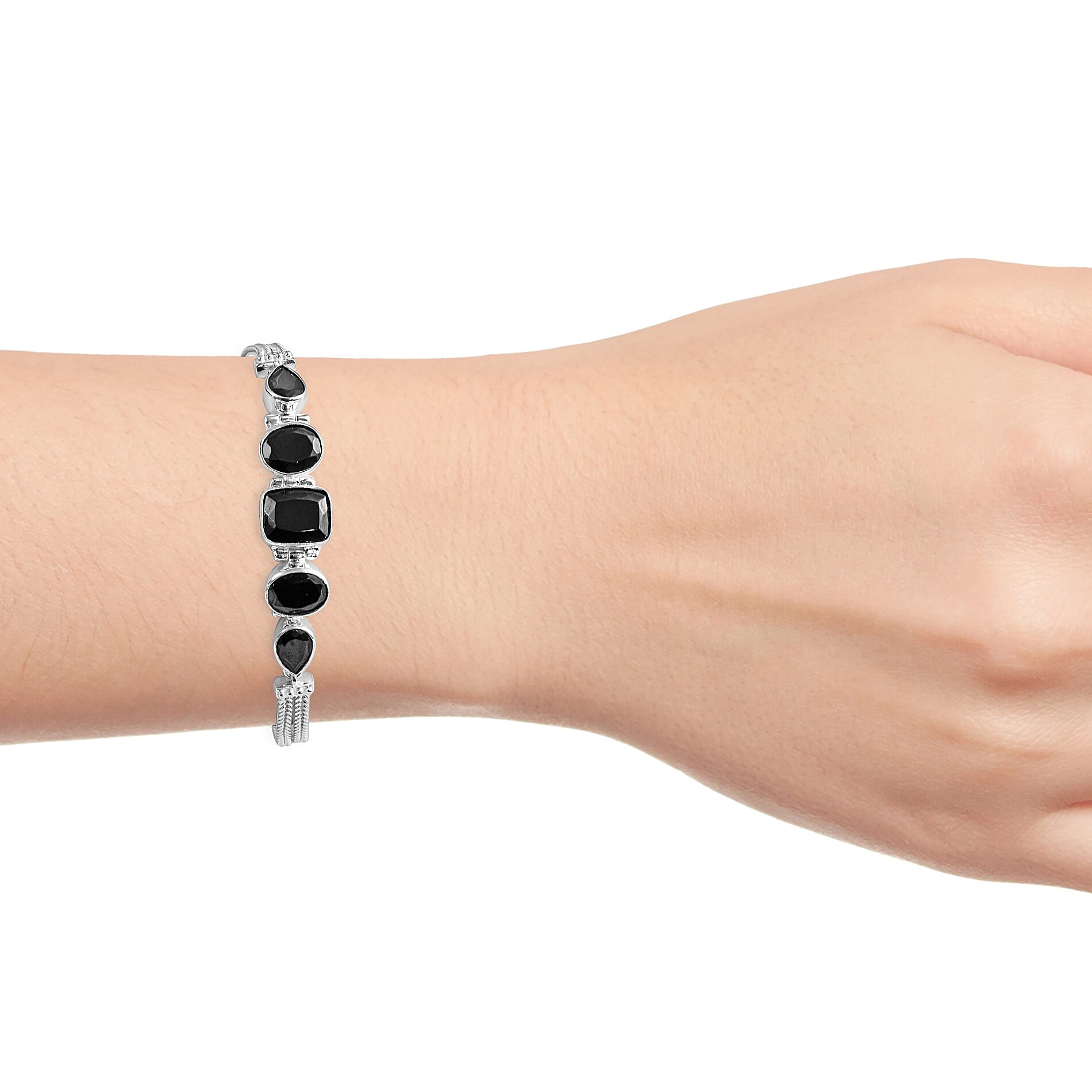 Elite Shungite (Cush 11x9 mm) Bracelet (Size 7.5 to 8.5) in Sterling Silver 7.25 Ct. Silver wt. 13.00 Gms