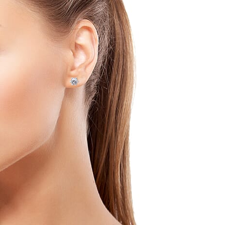 Natural Tanzanian White Zircon (Rd 6mm) Stud Earrings (with Push Back) in Rhodium Overlay Sterling Silver 2.35 Ct.