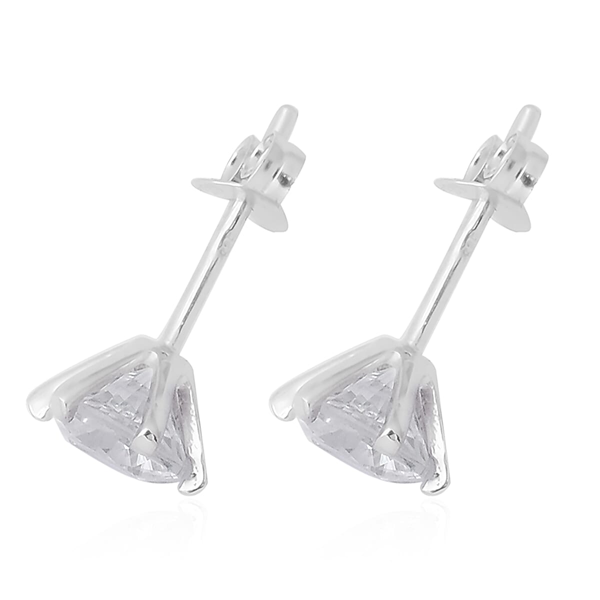 Natural Tanzanian White Zircon (Rd 6mm) Stud Earrings with Push Back in Rhodium Overlay Sterling Silver 2.35 Ct.