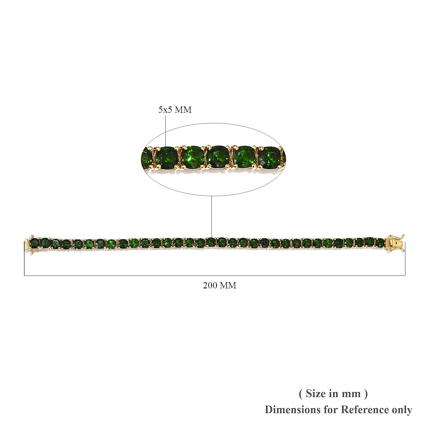 Chrome Diopside (Cush) Tennis Bracelet (Size 7.5) in 14K Gold Overlay Sterling Silver 19.75 Ct, Silver wt 10.00 Gms