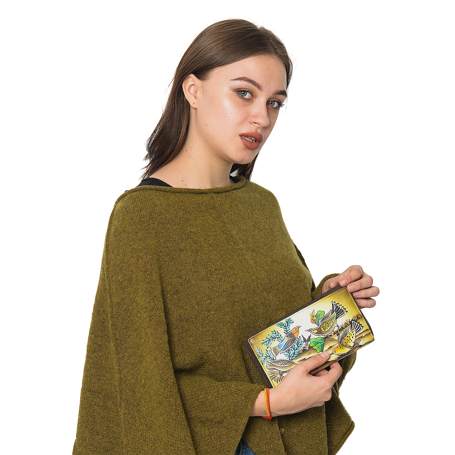 SUKRITI PREMIER Super Soft Genuine Leather Handprint RFID Protected Bird Wallet (Size 18.5x10.52 Cm) - Brown