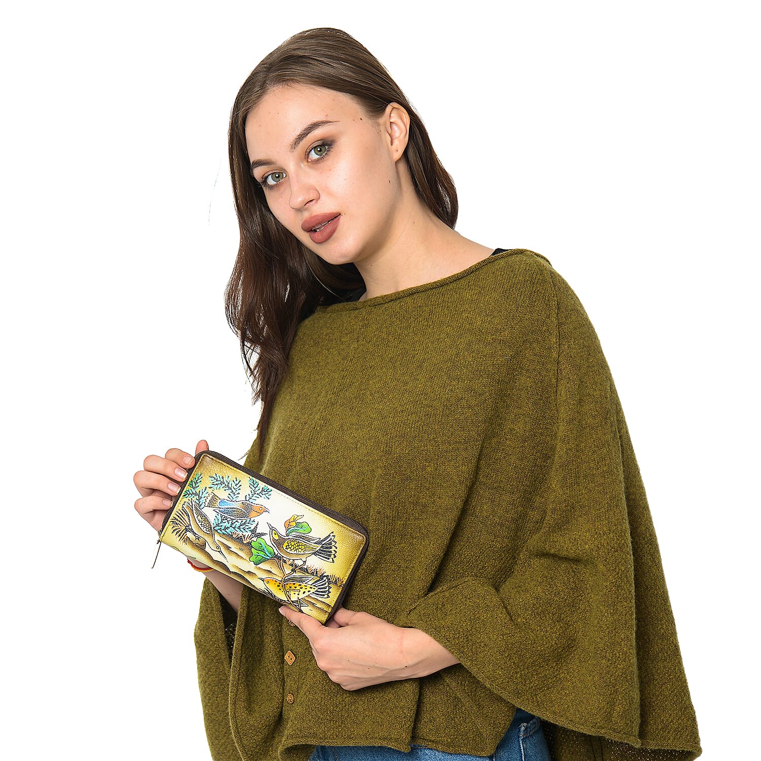 SUKRITI PREMIER Super Soft Genuine Leather Handprint RFID Protected Bird Wallet (Size 18.5x10.52 Cm) - Brown