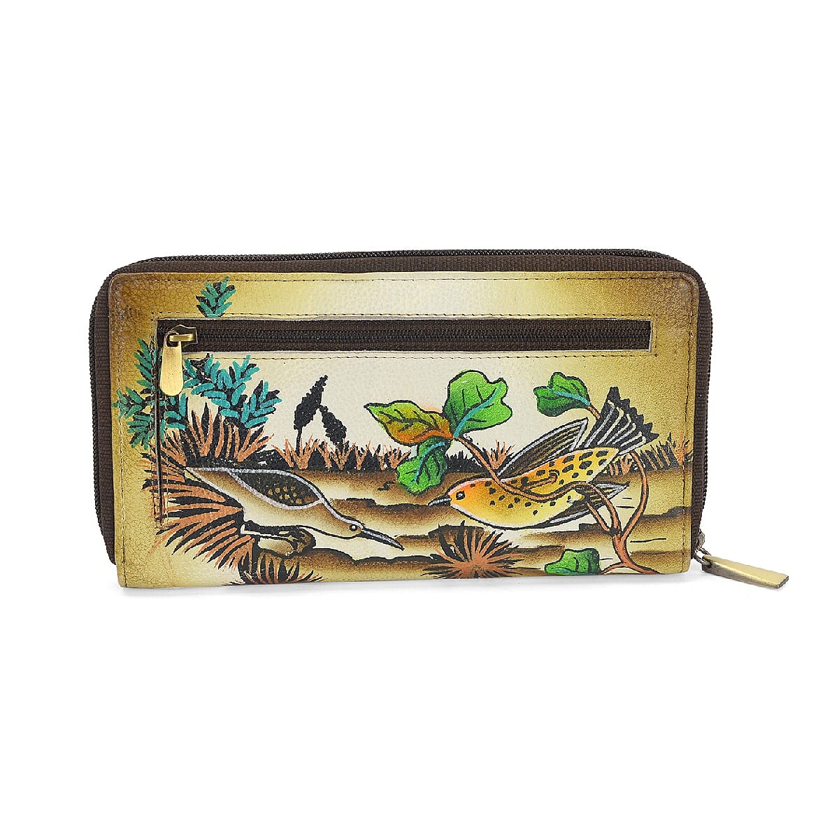 SUKRITI PREMIER Super Soft Genuine Leather Handprint RFID Protected Bird Wallet (Size 18.5x10.52 Cm) - Brown