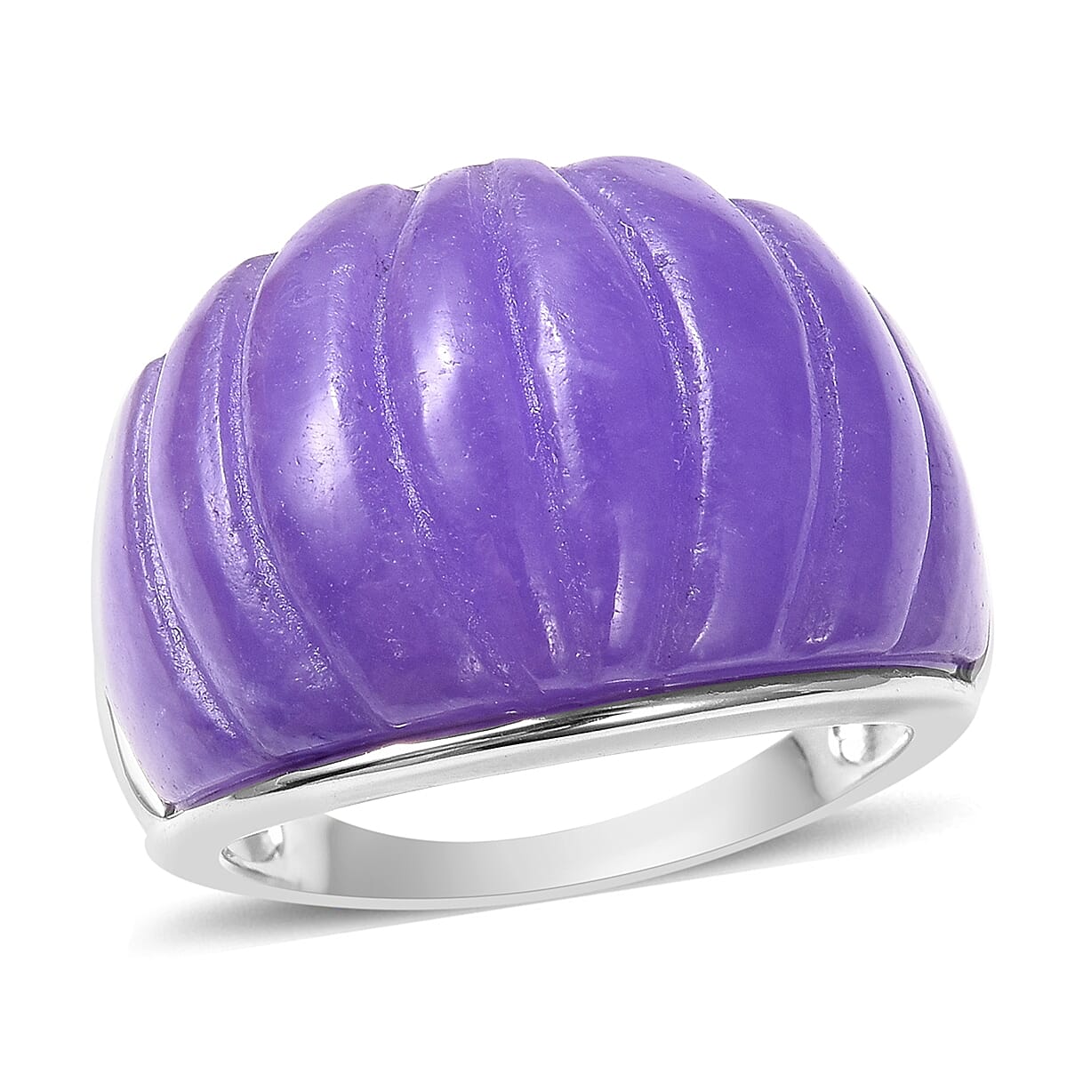 Carved Purple Jade Ring in Rhodium Overlay Sterling Silver 28.75 Ct.