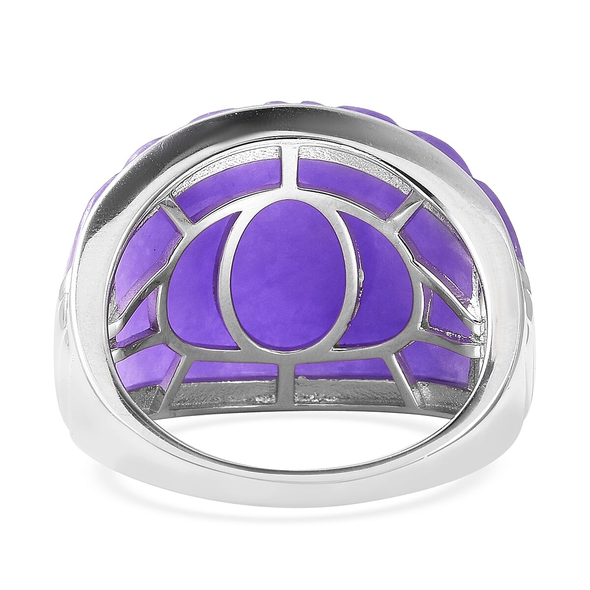 Carved Purple Jade Ring in Rhodium Overlay Sterling Silver 28.75 Ct.