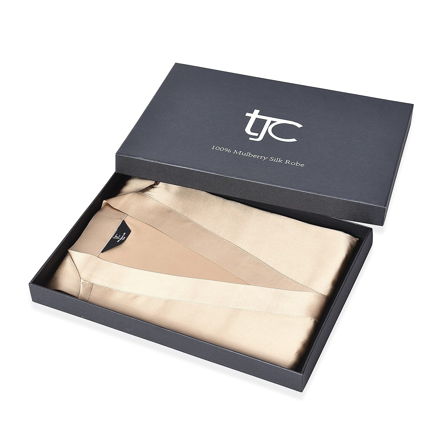 Mulberry Silk Long Robe with Kimono Style Sleeves with Lace  in Gift Box - Gold