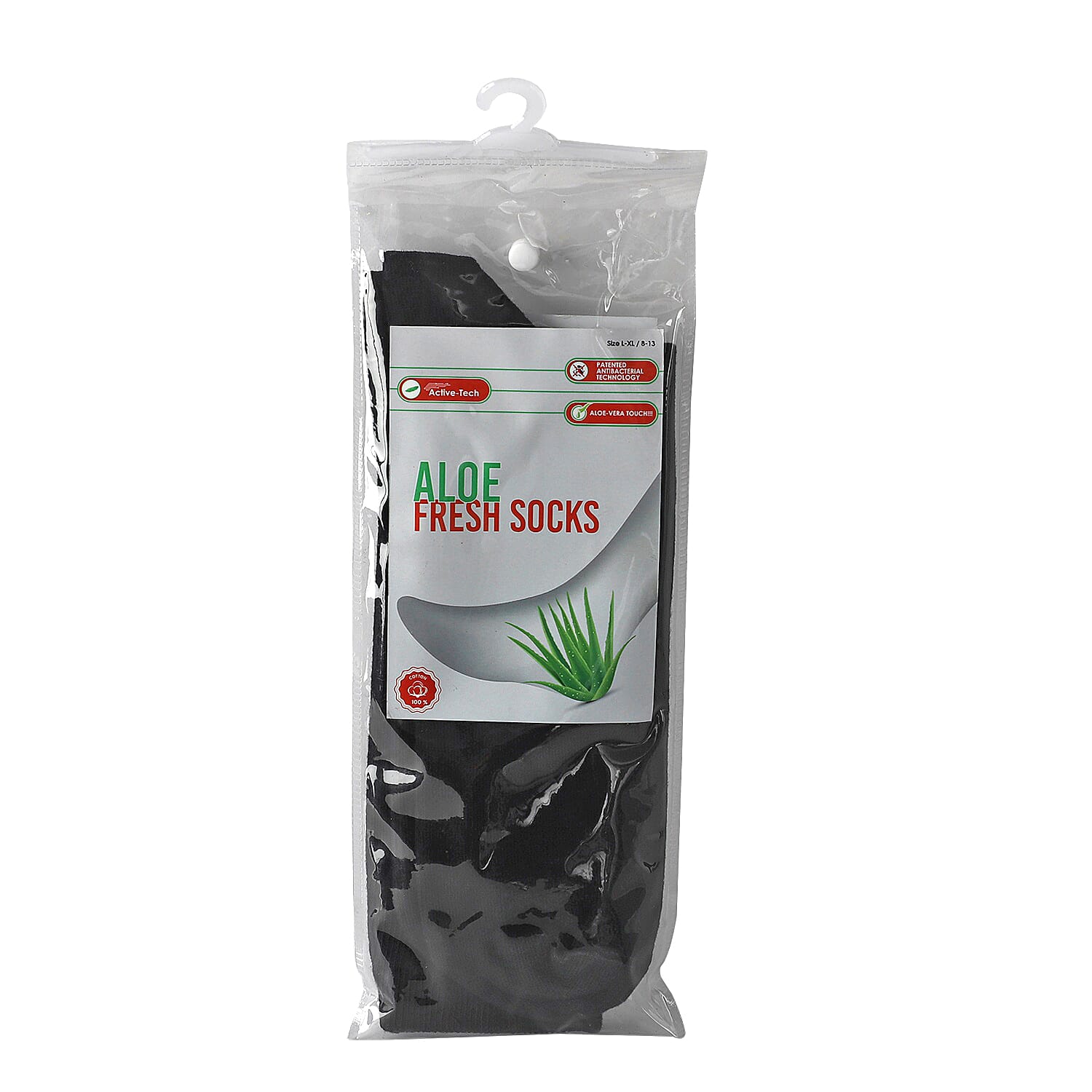 100% Cotton Aloe Vera Fresh Socks (Size 8-13) -  Black
