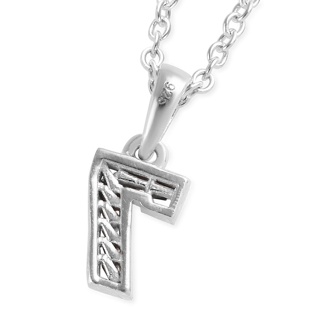 Blue and White Diamond Number Seven Pendant with Chain (Size 18) in Platinum Overlay Sterling Silver 0.03 Ct.