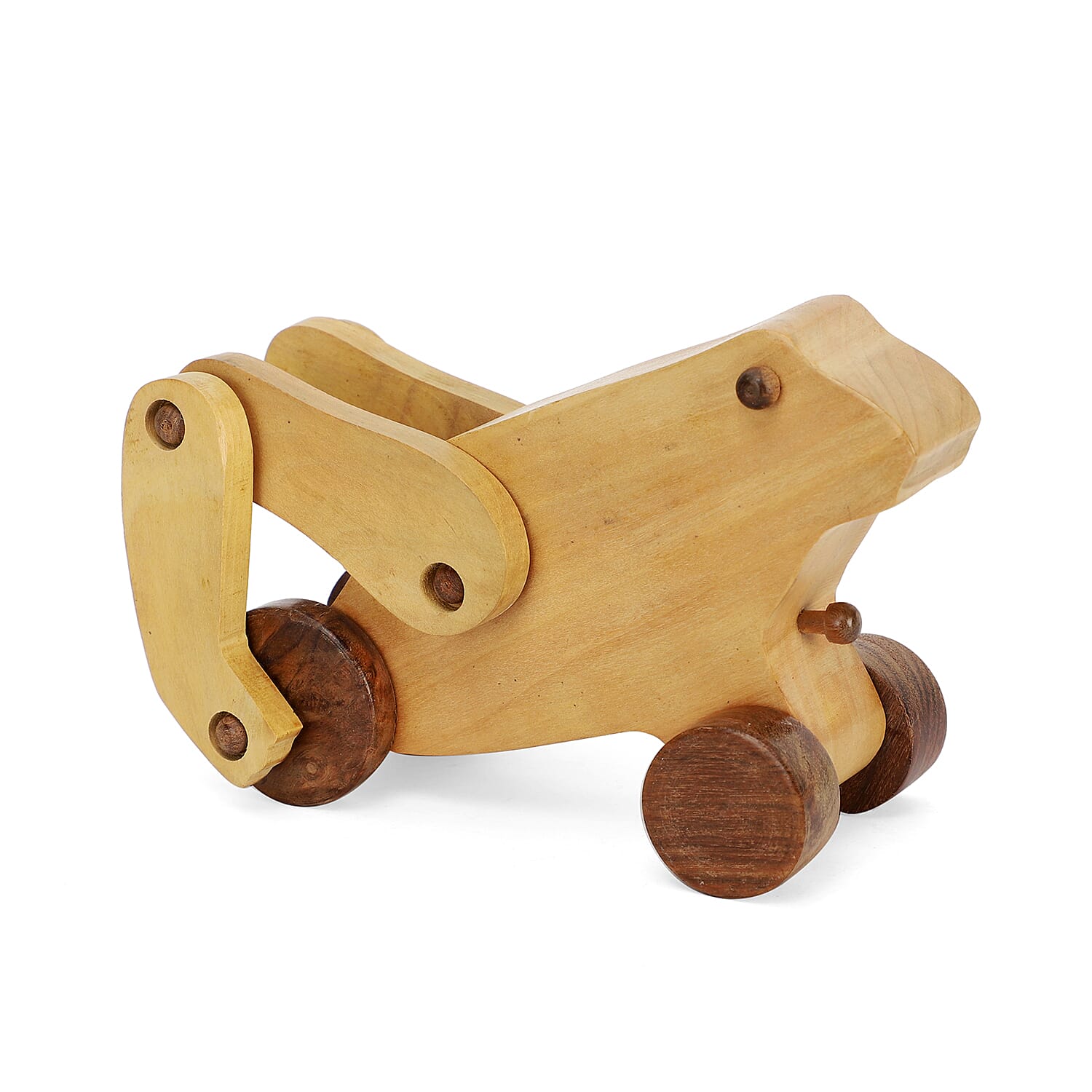 Handcrafted Wooden Frog Toy with Wheels (Size 19x12.5x7.5 Cm)