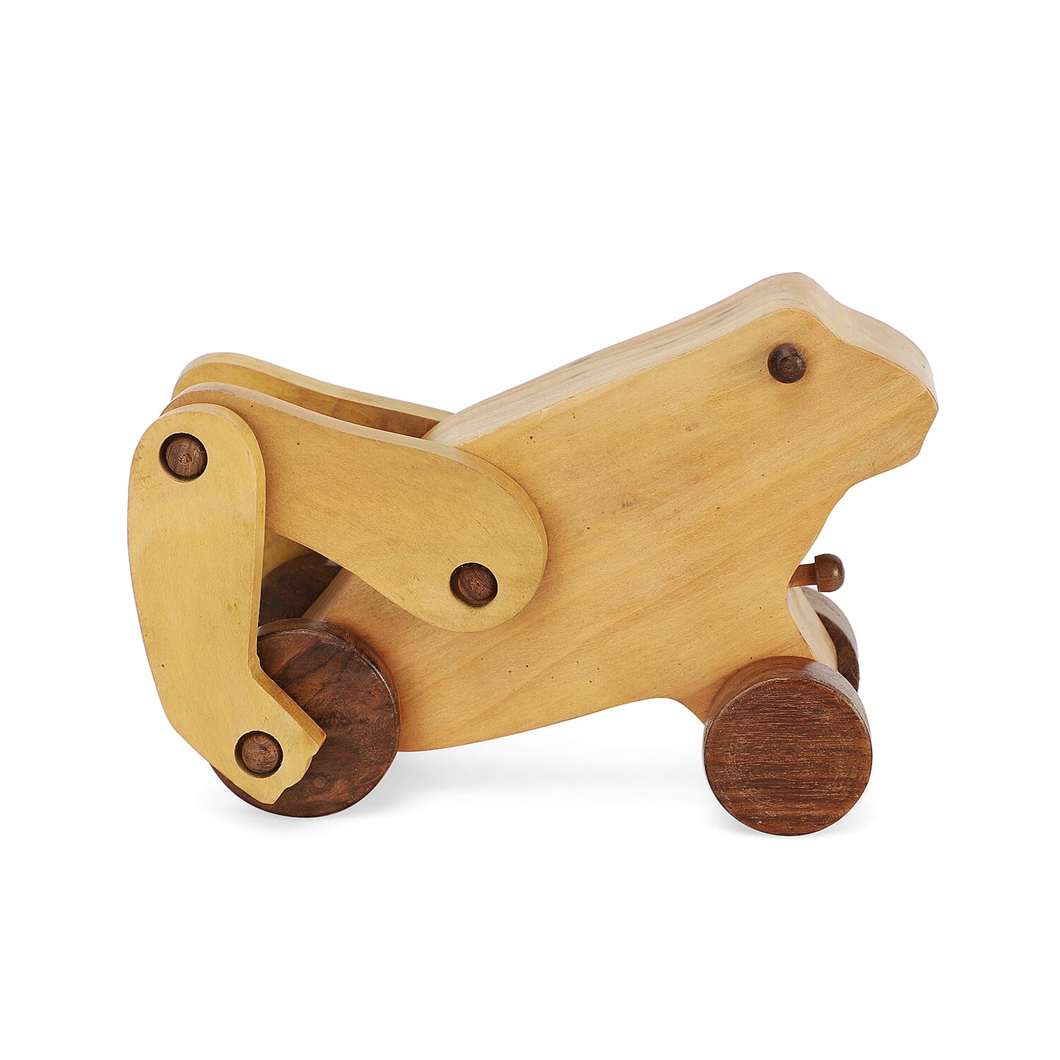 Handcrafted Wooden Frog Toy with Wheels (Size 19x12.5x7.5 Cm)