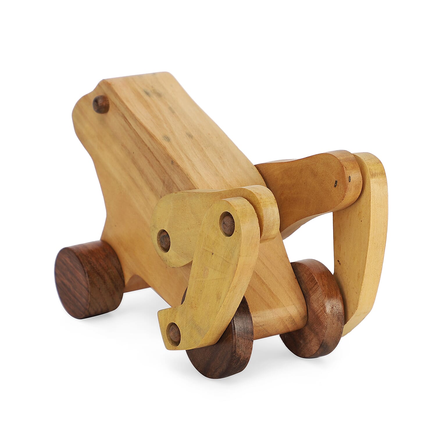 Handcrafted Wooden Frog Toy with Wheels (Size 19x12.5x7.5 Cm)