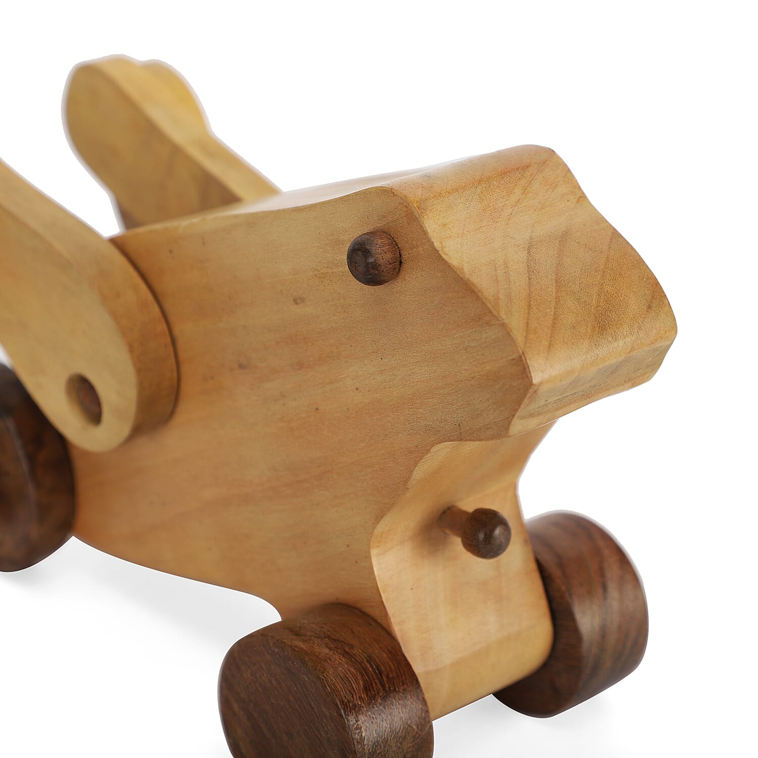 Handcrafted Wooden Frog Toy with Wheels (Size 19x12.5x7.5 Cm)