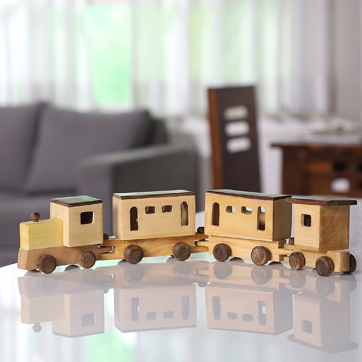 Handmade Wooden Train Toy with 4 Compartments ( 47X9 CM)