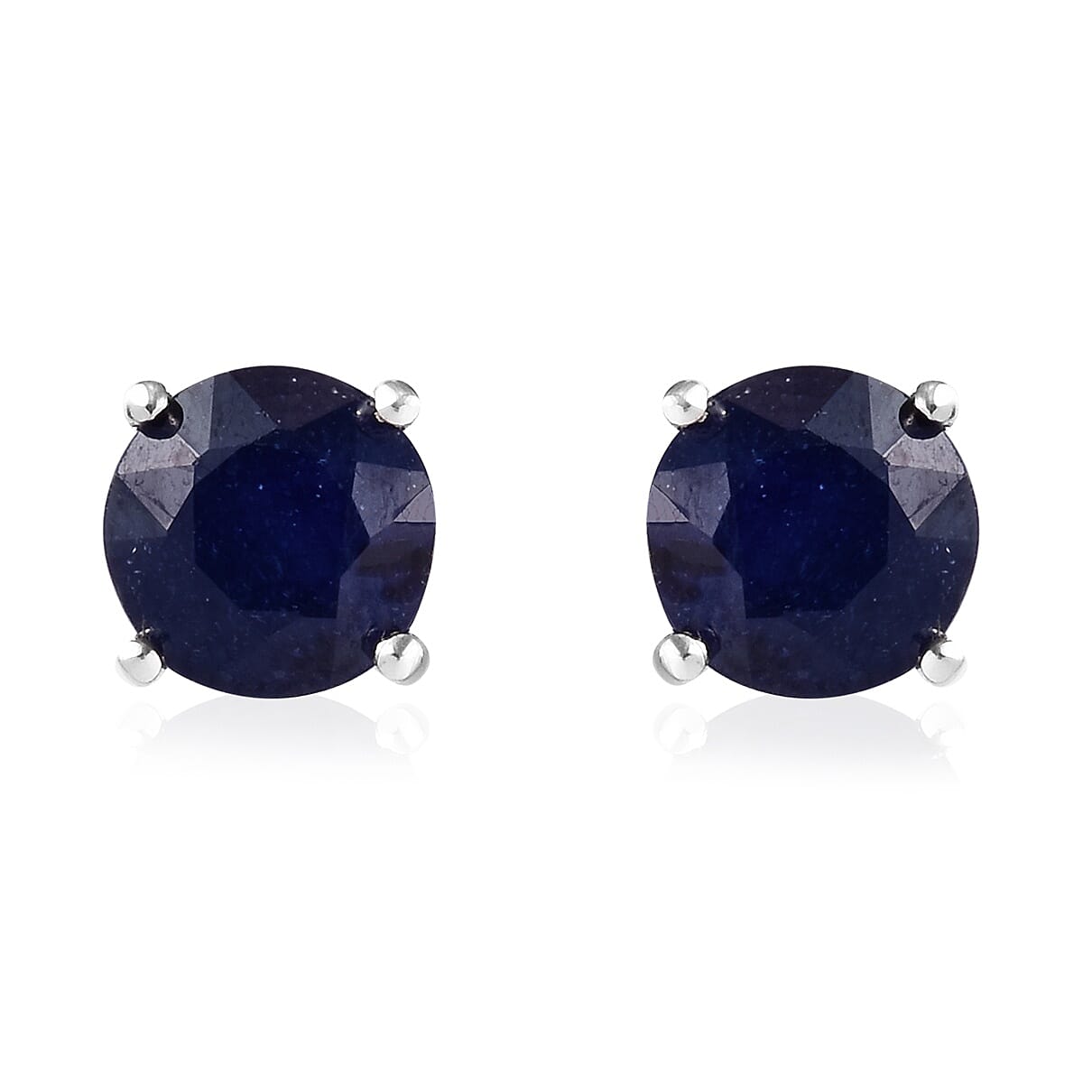 Kanchanaburi Blue Sapphire (Rnd) Stud Earrings (with Push Back) in Platinum Overlay Sterling Silver 4.000 Ct.