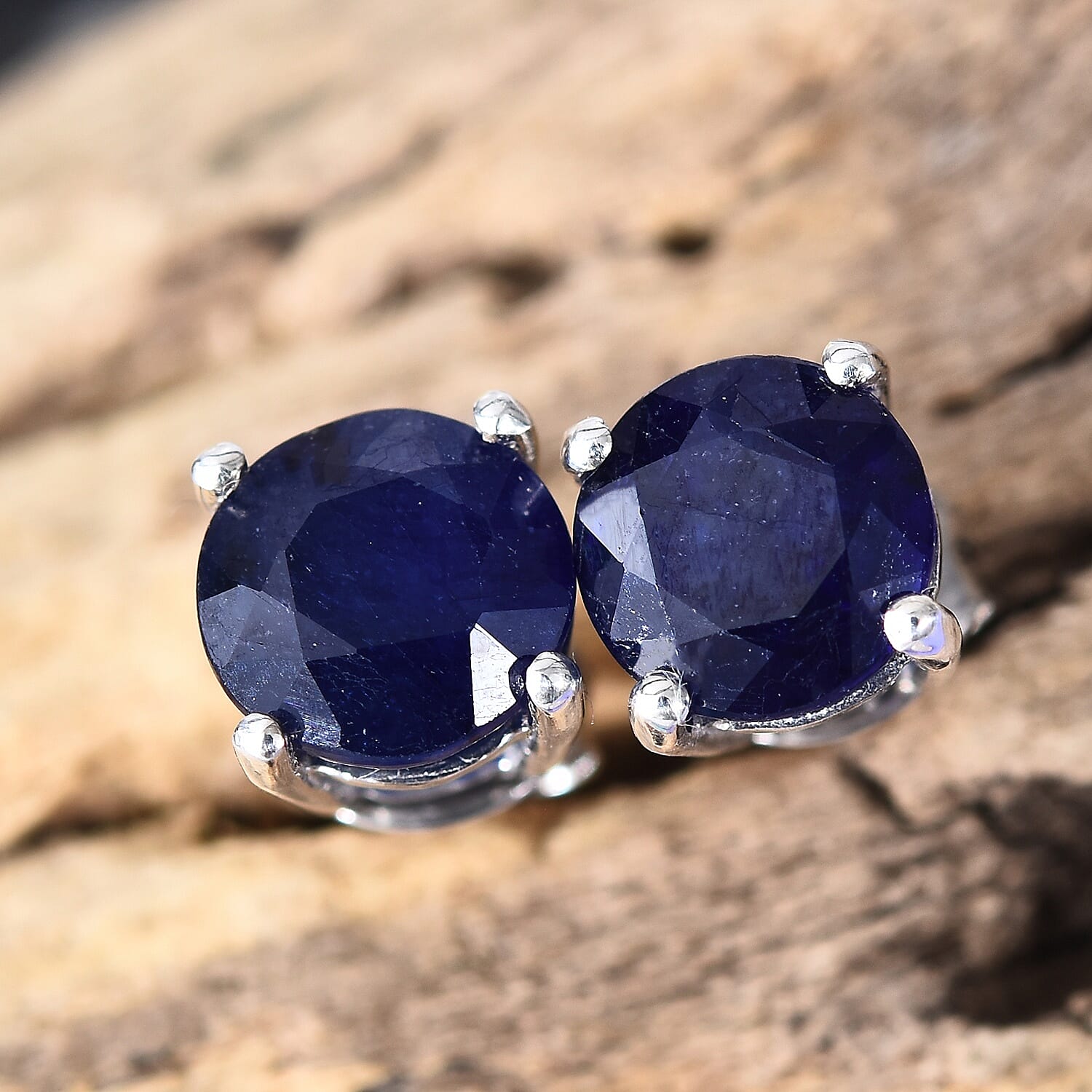 Kanchanaburi Blue Sapphire (Rnd) Stud Earrings (with Push Back) in Platinum Overlay Sterling Silver 4.000 Ct.