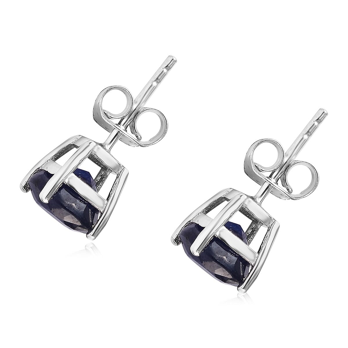 Kanchanaburi Blue Sapphire (Rnd) Stud Earrings (with Push Back) in Platinum Overlay Sterling Silver 4.000 Ct.