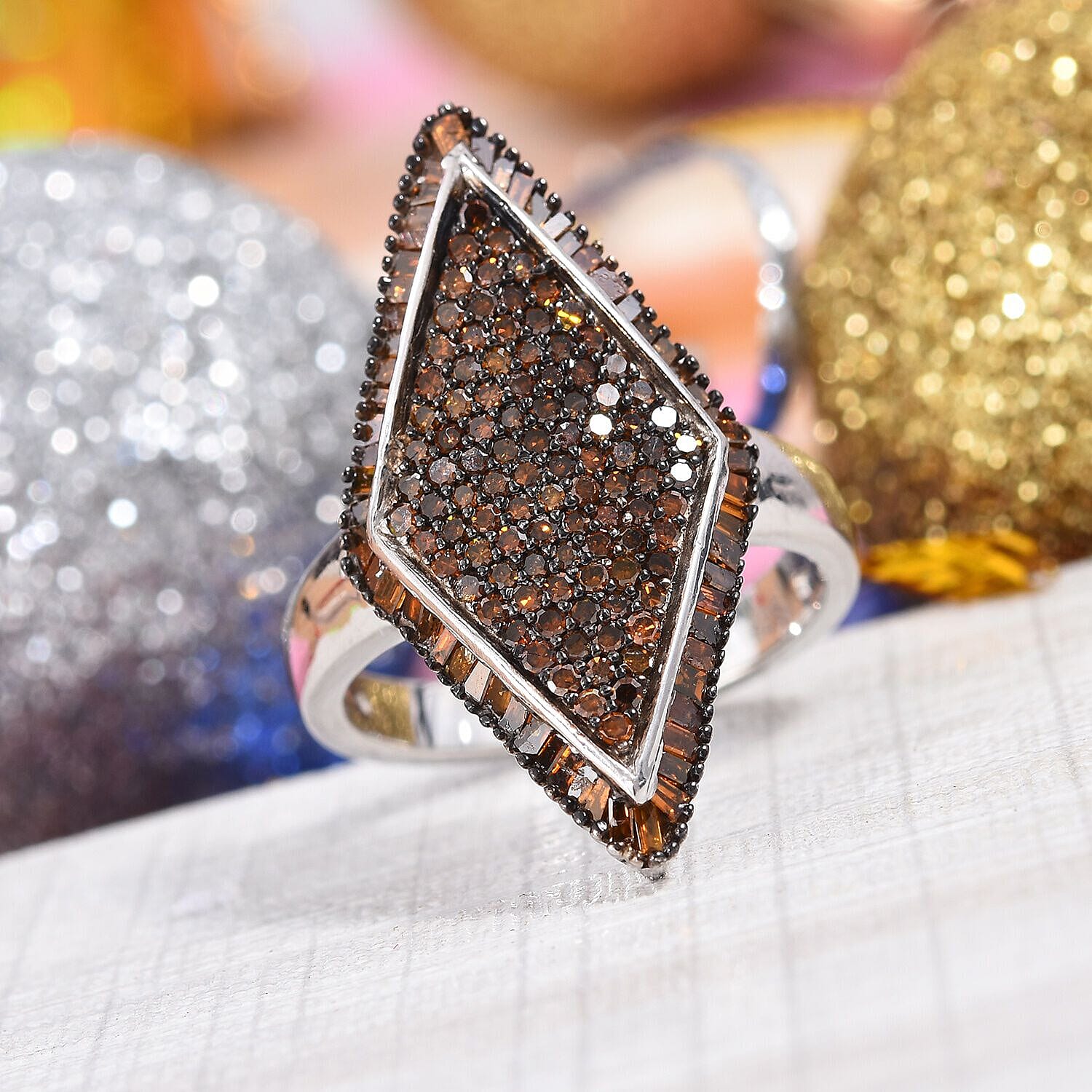 Red Diamond Cluster Ring in Platinum Overlay Sterling Silver 1.00 Ct