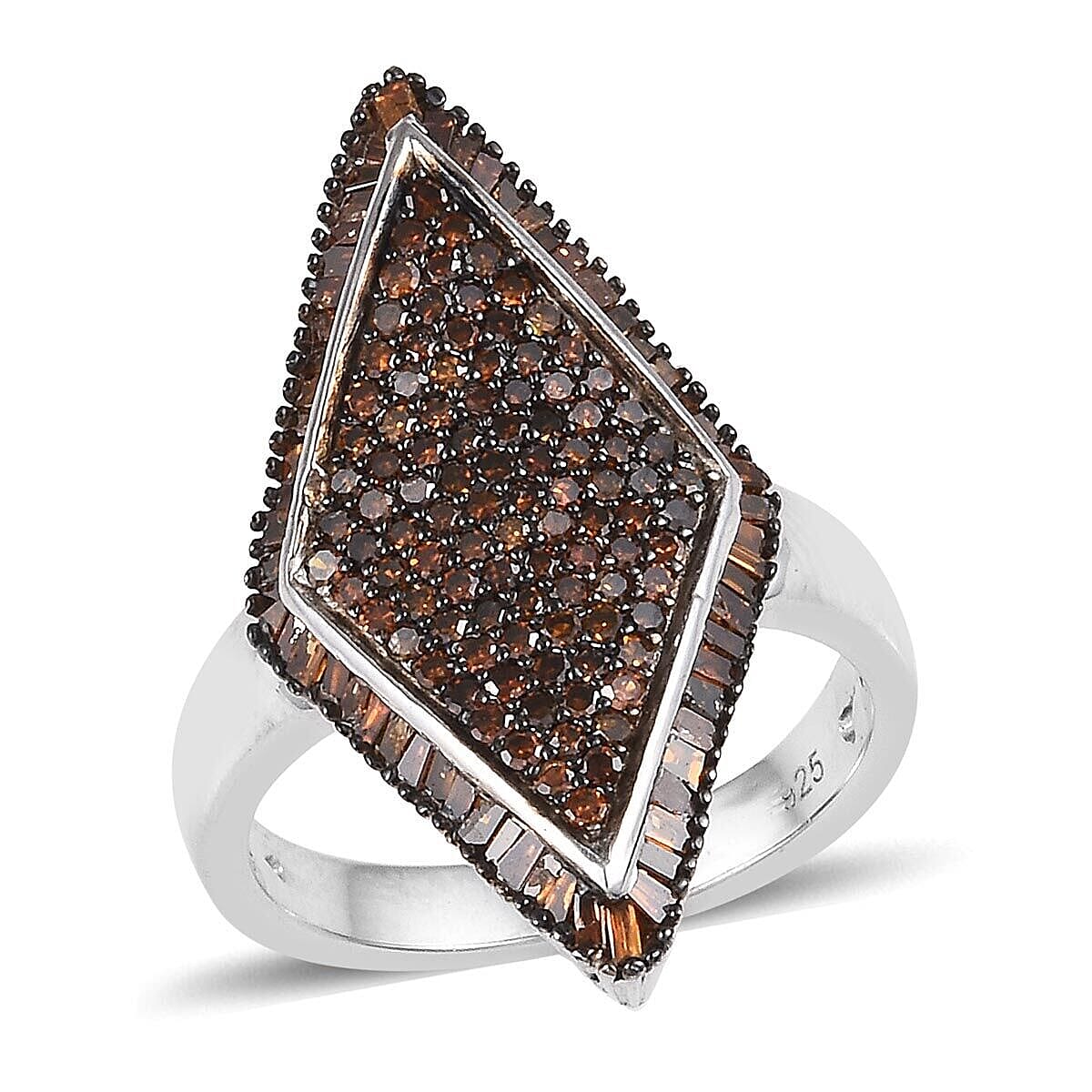 Red Diamond Cluster Ring in Platinum Overlay Sterling Silver 1.00 Ct