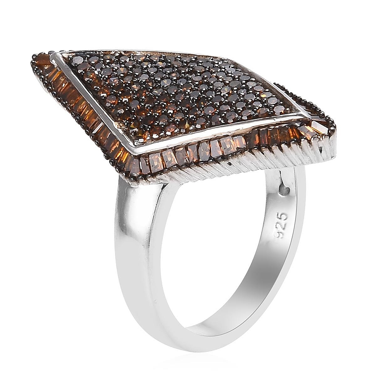 Red Diamond Cluster Ring in Platinum Overlay Sterling Silver 1.00 Ct