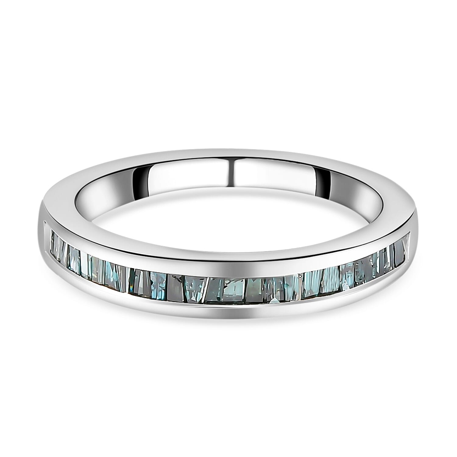 D'Joy - Blue Diamond (Bgt) Half Eternity Band Ring in Platinum Overlay Sterling Silver 0.50 Ct