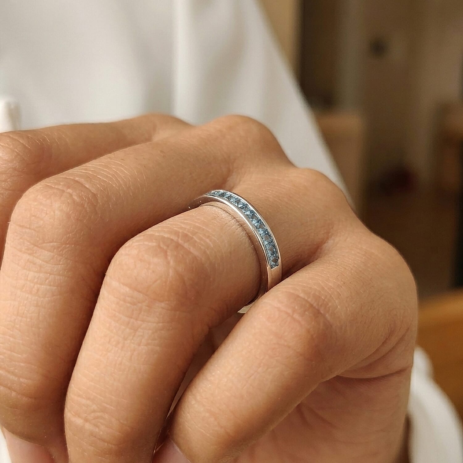 D'Joy - Blue Diamond (Bgt) Half Eternity Band Ring in Platinum Overlay Sterling Silver 0.50 Ct