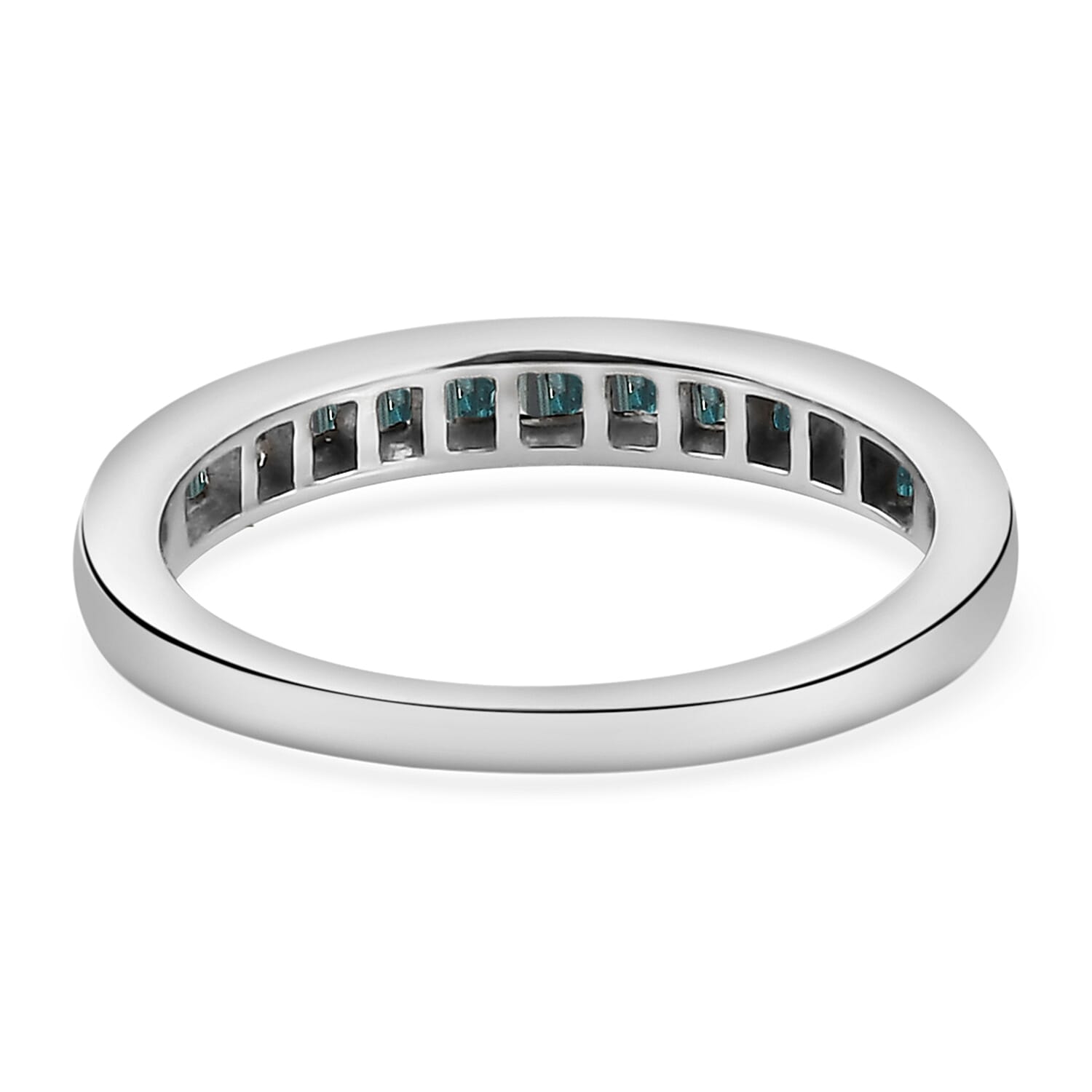 D'Joy - Blue Diamond (Bgt) Half Eternity Band Ring in Platinum Overlay Sterling Silver 0.50 Ct
