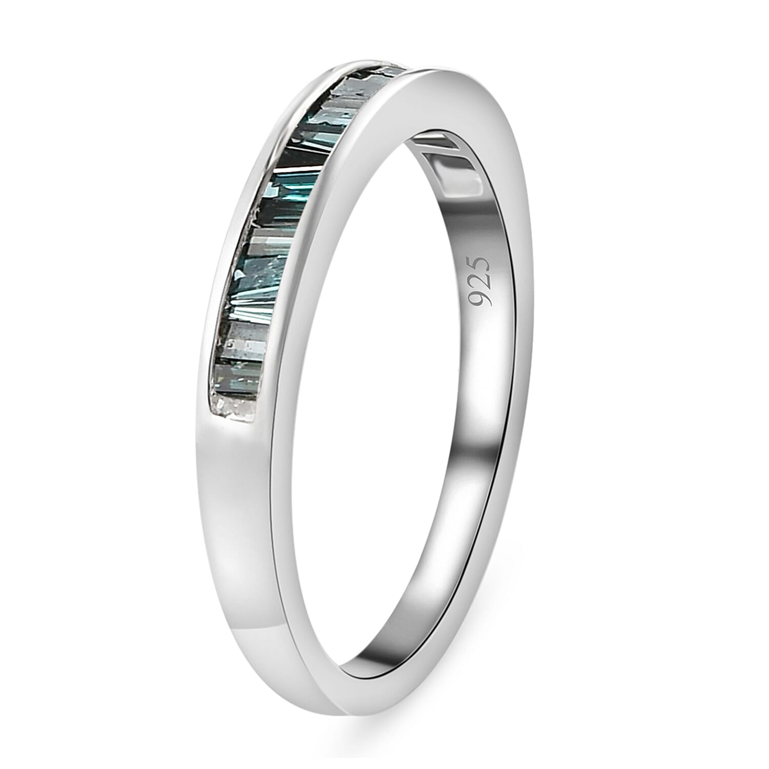 D'Joy - Blue Diamond (Bgt) Half Eternity Band Ring in Platinum Overlay Sterling Silver 0.50 Ct