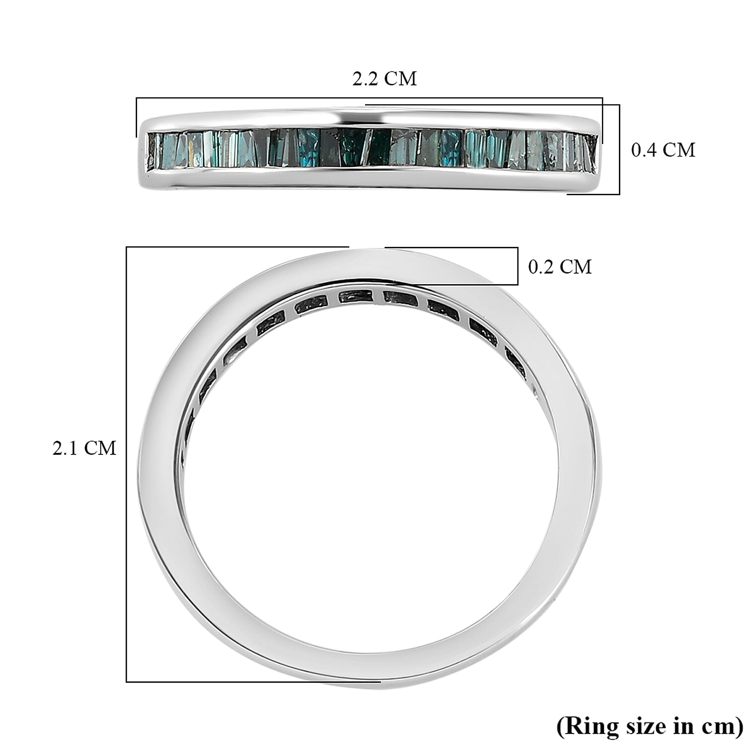D'Joy - Blue Diamond (Bgt) Half Eternity Band Ring in Platinum Overlay Sterling Silver 0.50 Ct
