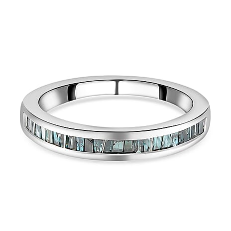 MidNight Mega Deal- Blue Diamond (Bgt) Half Eternity Band Ring in Platinum Overlay Sterling Silver 0.50 Ct